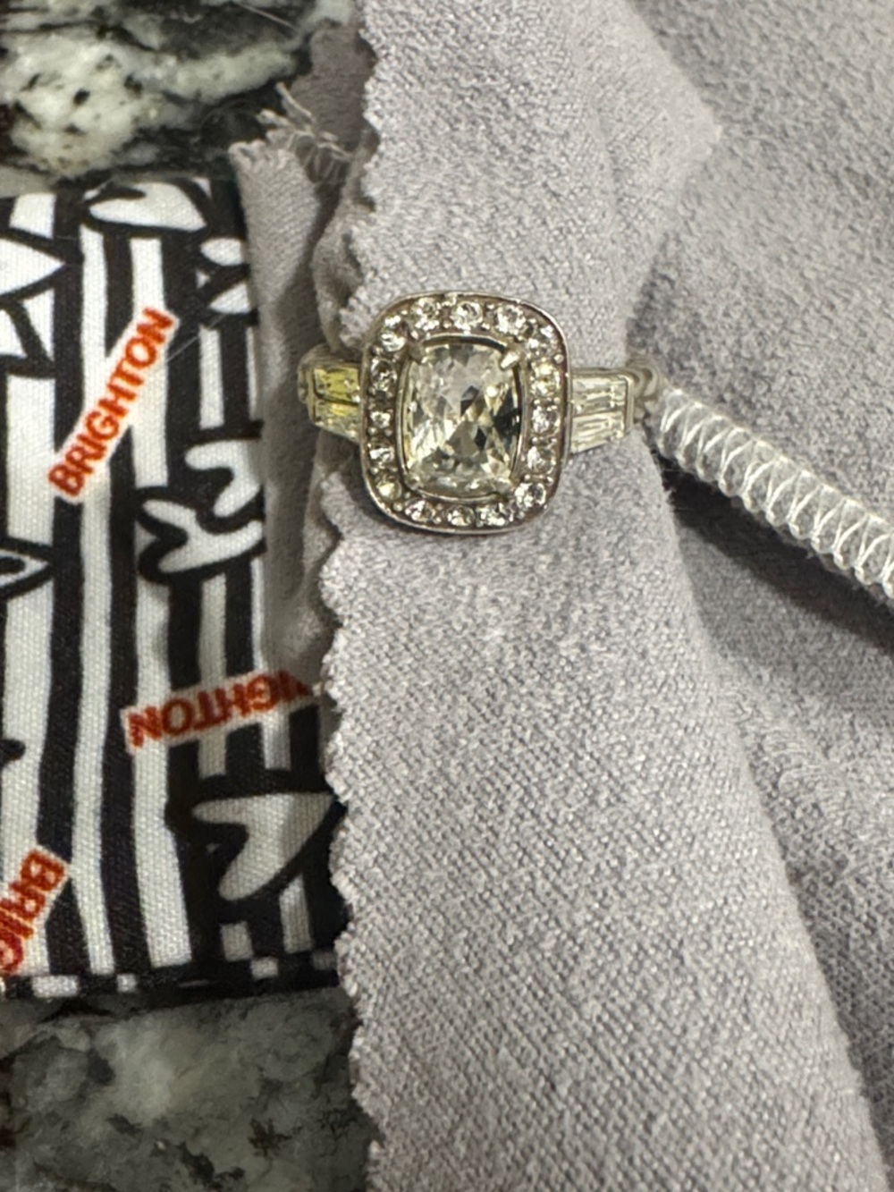 Brighton Silver-Tone Cushion Halo Ring with Clear Crystals